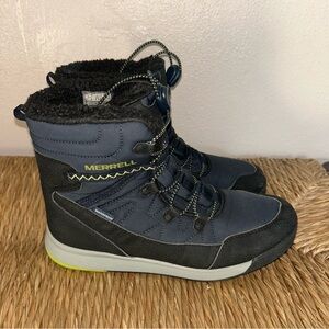 Merrell Kids' Navy and Black Waterproof Winter Boots with Lime Accent